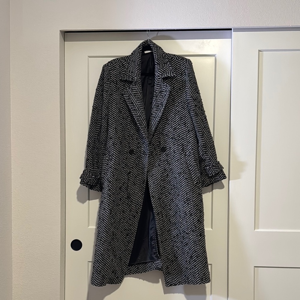 Anine Bing Elodie Herringbone Tweed Long Overcoat - Picture 2 of 14